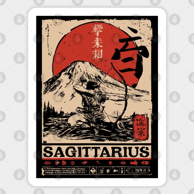 Sagittarius Zodiac Poster – Japanese Archer Spirit Design Sticker by TuncGK